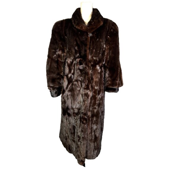 Vintage Dark Mahogany Brown Genuine Mink Fur Full Length Coat Jacket